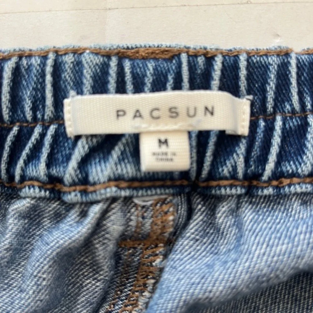 PacSun Women Cargo Jeans Medium Elastic Waist Pull On Straight Leg Utility Denim - Picture 3 of 7